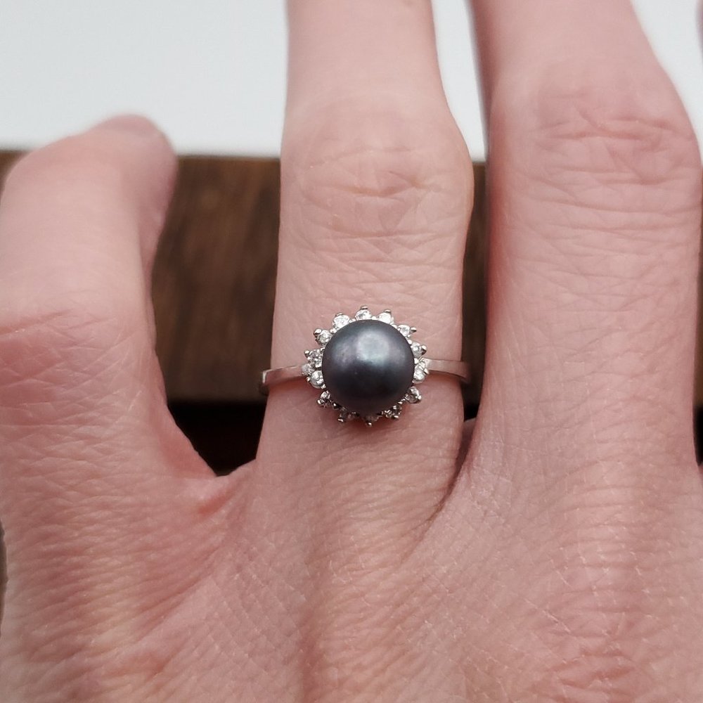 Size 6.5 925 Sterling Silver Purple Blue Real Pearl And CZ Gemstones Ring